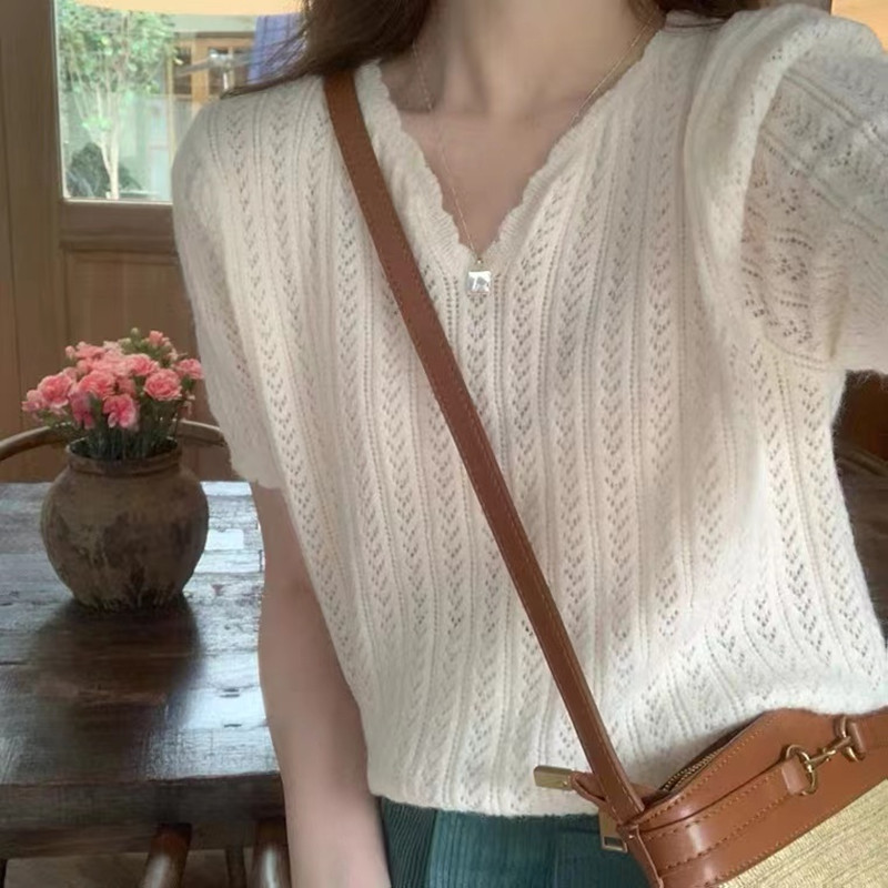 Thin summer short sleeve tops hollow tender sweater