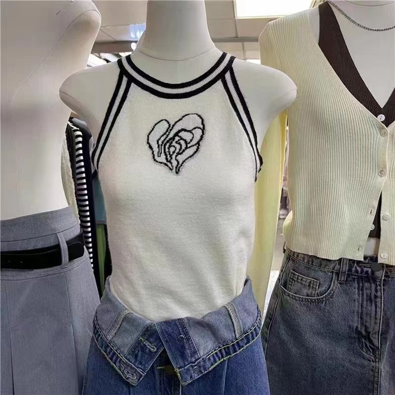 Embroidery summer tops inside the ride bottoming vest for women