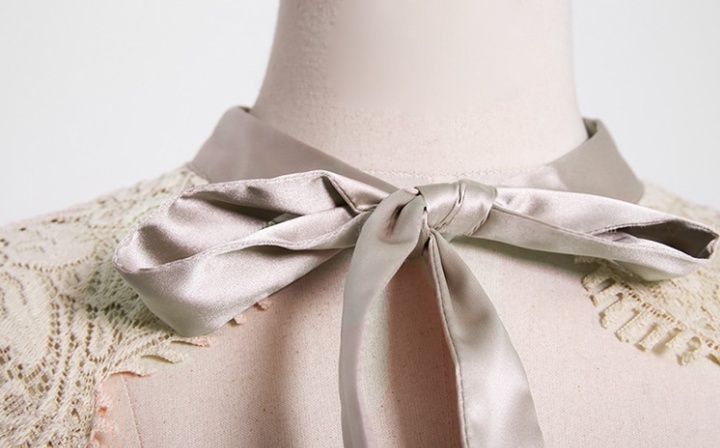 Spring bow collar temperament pinched waist dress