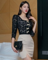 Square collar bow slim spring Korean style dress