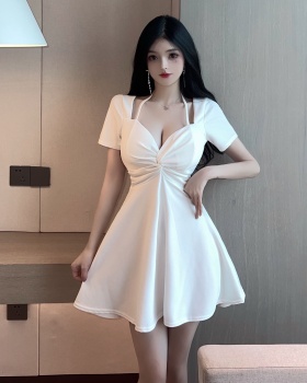 Sexy short sleeve big skirt cross bandage dress