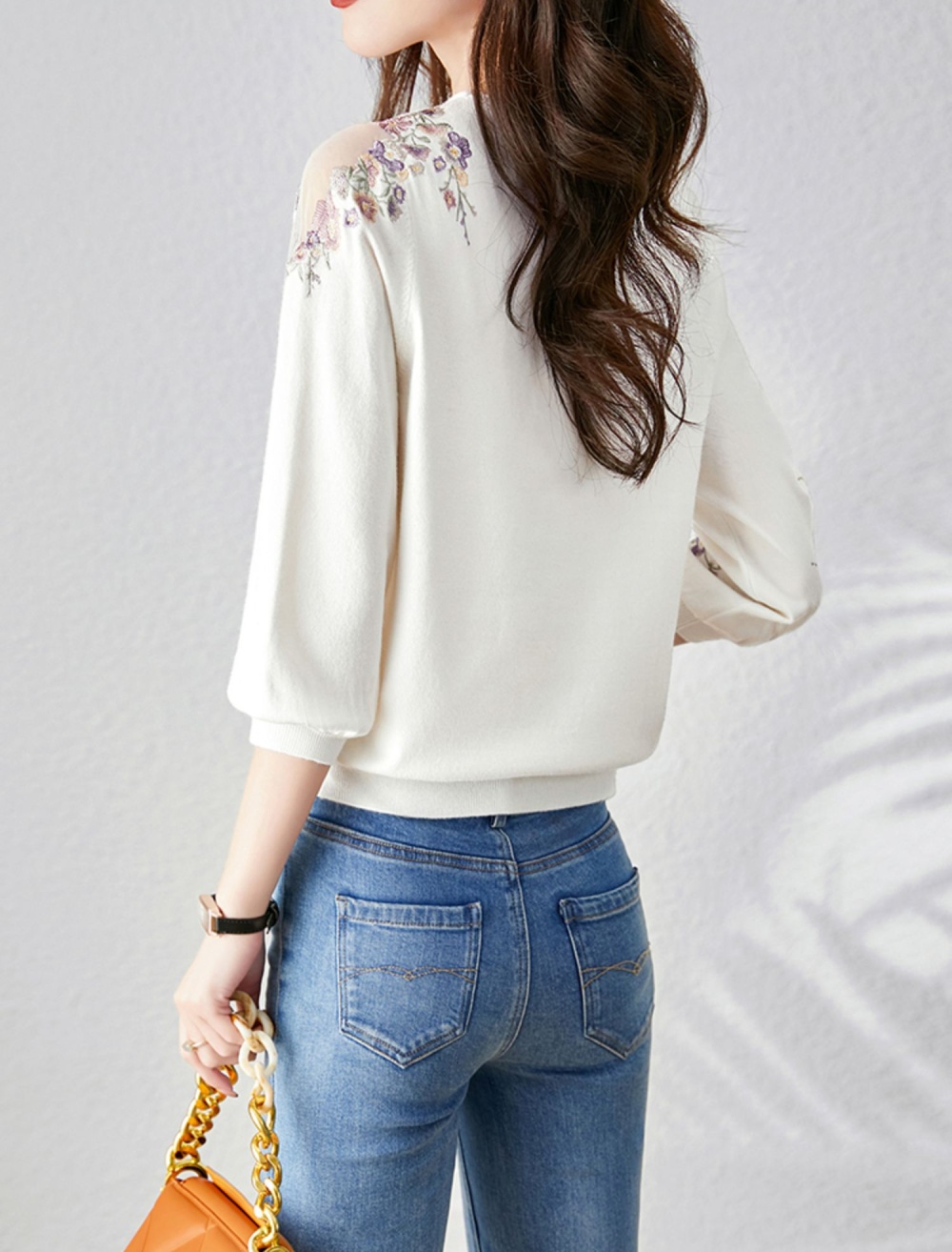 Flowers hollow sweater round neck refreshing tops for women