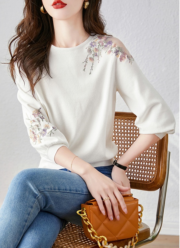 Flowers hollow sweater round neck refreshing tops for women