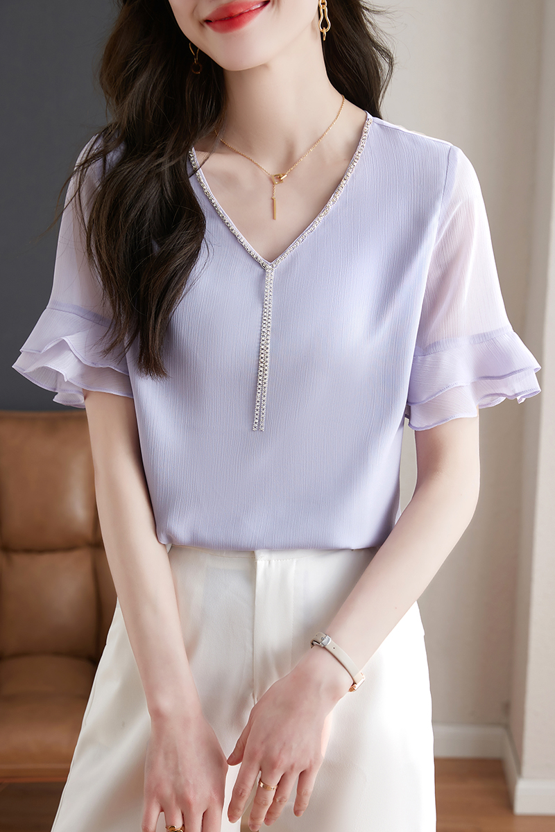 Summer loose tops Cover belly chiffon shirt for women