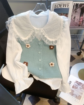 Spring knitted sweater sweet tops 2pcs set
