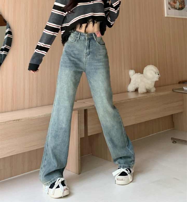 Mopping loose wide leg pants retro straight washed jeans