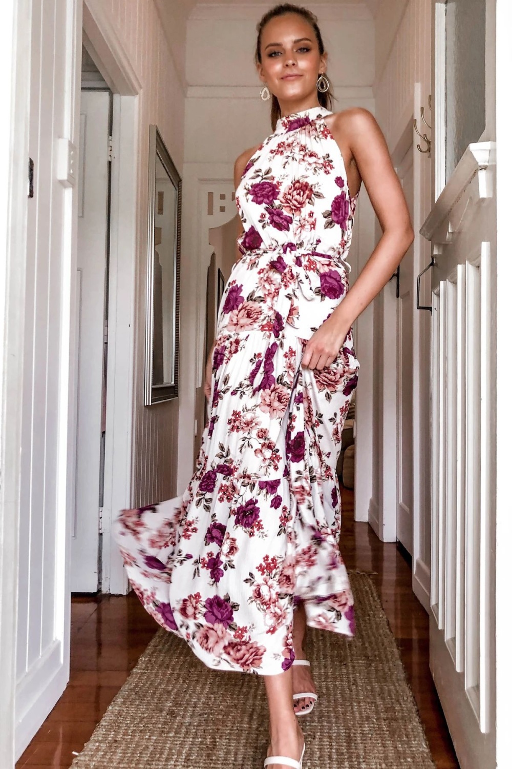 Printing halter long dress slim dress for women