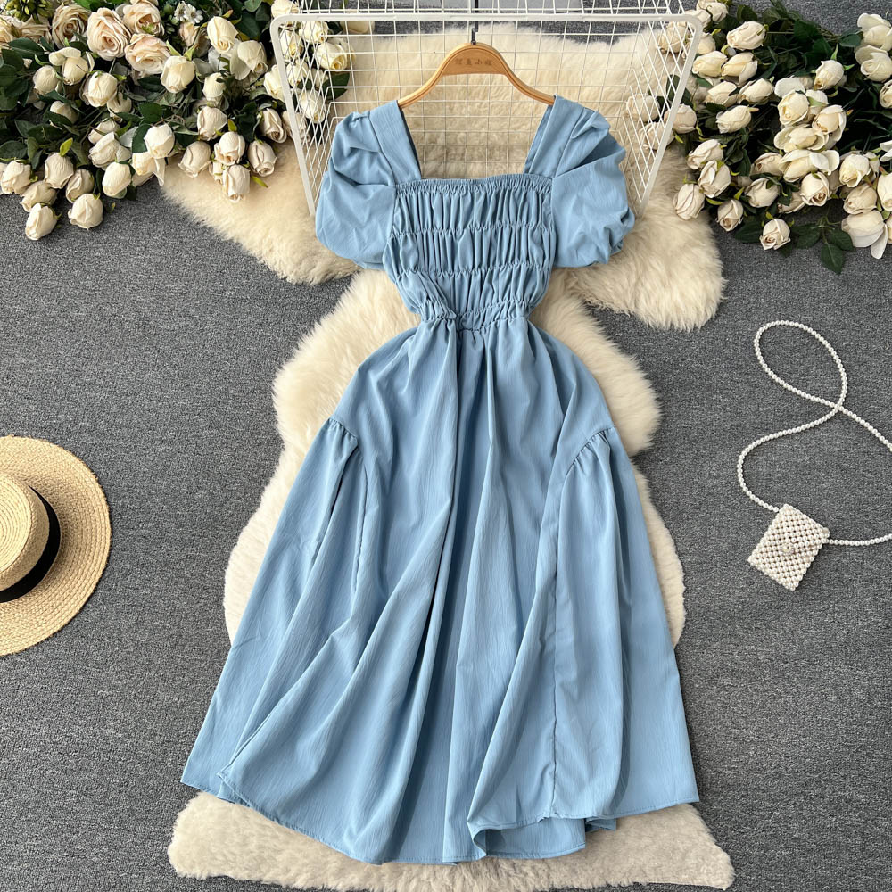 Vacation pinched waist bubble lady retro travel dress for women