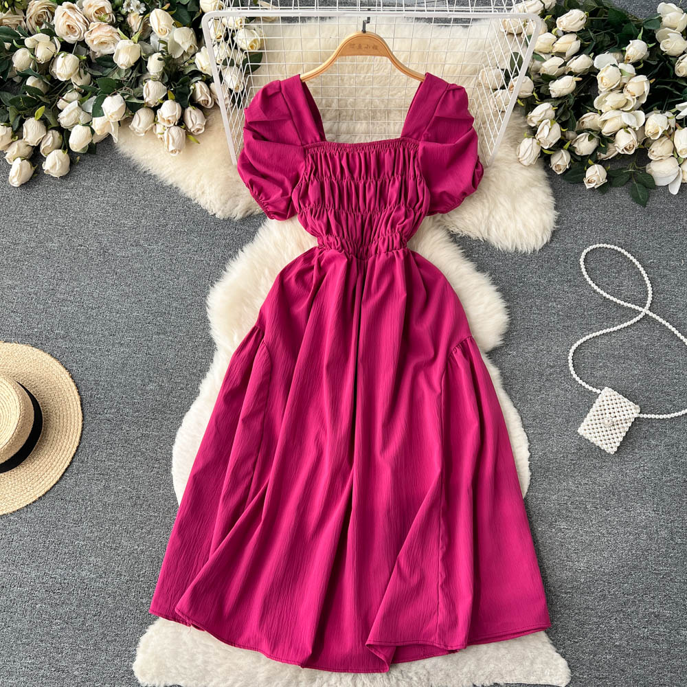 Vacation pinched waist bubble lady retro travel dress for women
