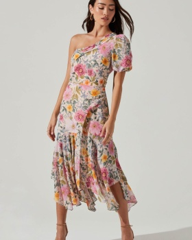 Slim shoulder dress printing beach dress for women