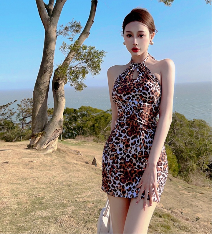 Short European style leopard slim fashion dress