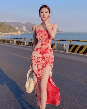 Sexy printing formal dress elegant split long dress