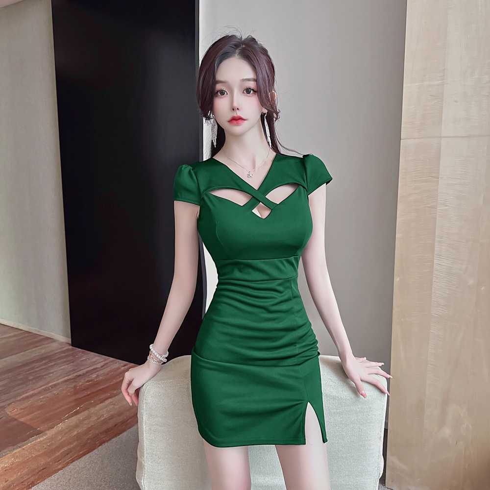 Unique hollow temperament fold cross dress