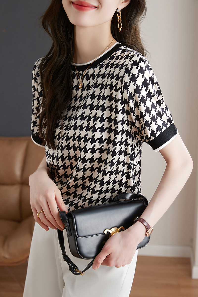 Summer printing tops houndstooth small shirt for women