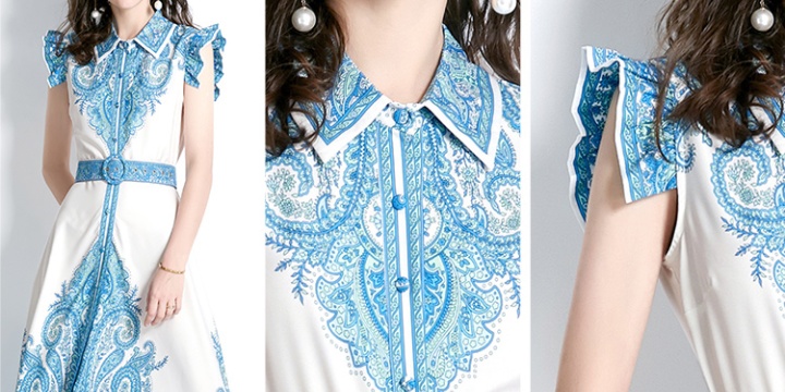 Printing court style spring and summer lapel dress