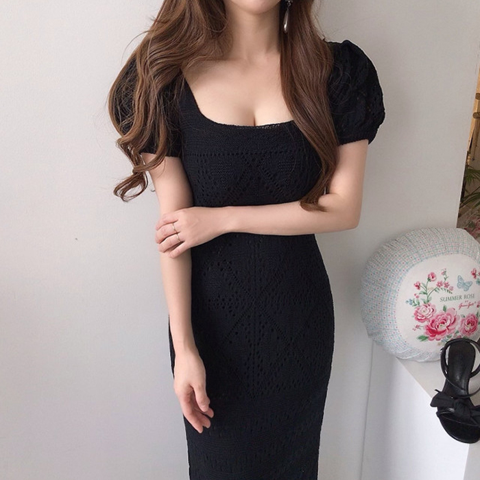 Square collar sexy dress knitted long dress for women