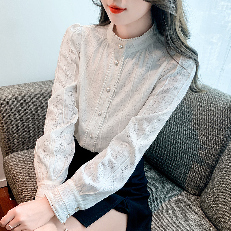Inside the ride retro lace tops hollow cstand collar shirt
