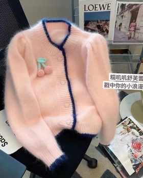 Spring sweet pink coat stereoscopic cherry sweater