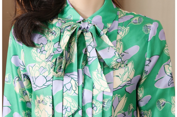 Twill printing crimp tops real silk streamer shirt