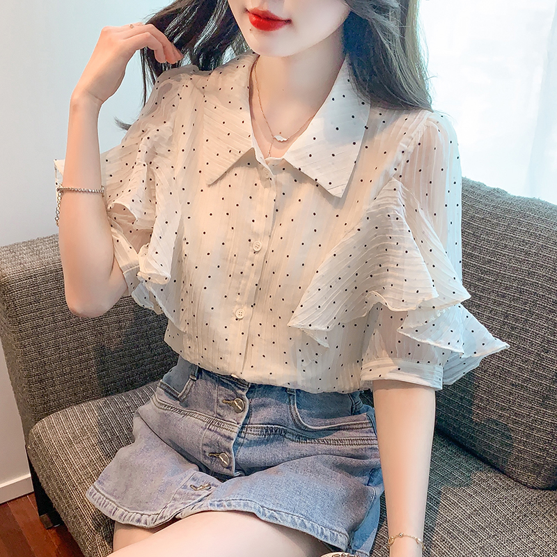 Lotus leaf edges chiffon shirt chiffon shirt for women