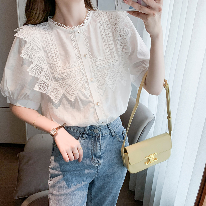 Casual lace shirt splice tops for women