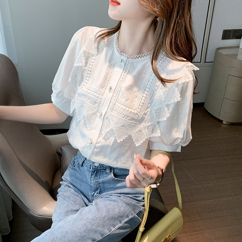 Casual lace shirt splice tops for women