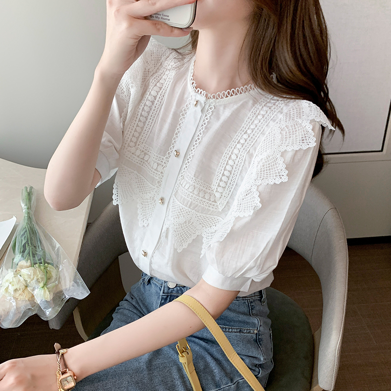 Casual lace shirt splice tops for women