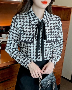 Korean style plaid spring elegant frenum shirt