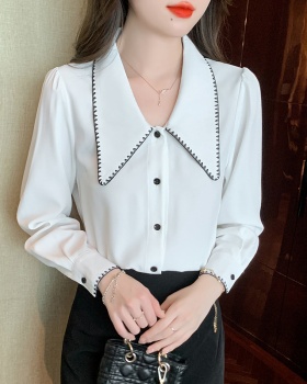Chiffon slim shirt all-match doll collar tops for women