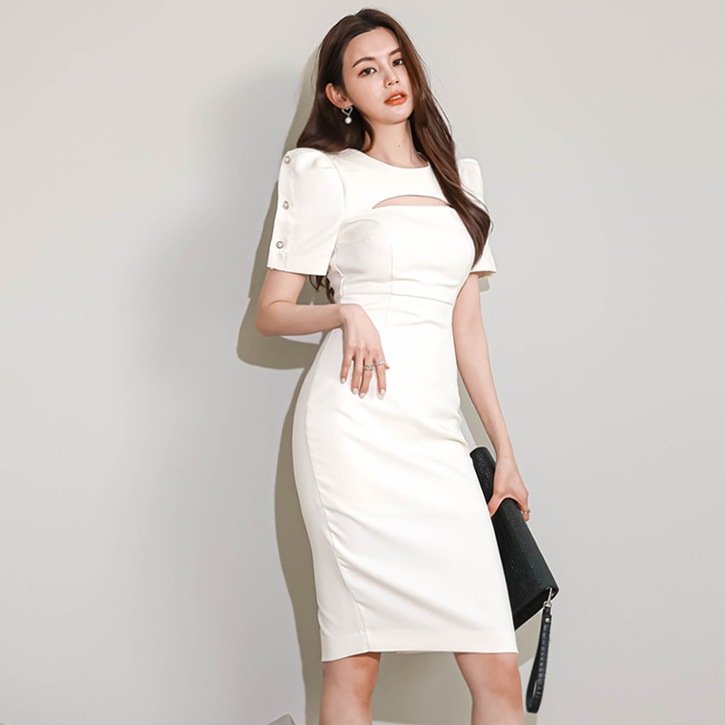 Korean style summer dress short sleeve slim T-back for women