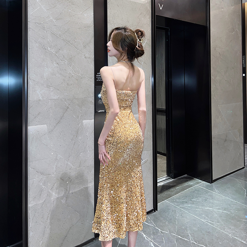 Velvet sexy evening formal dress sequins glitter dress