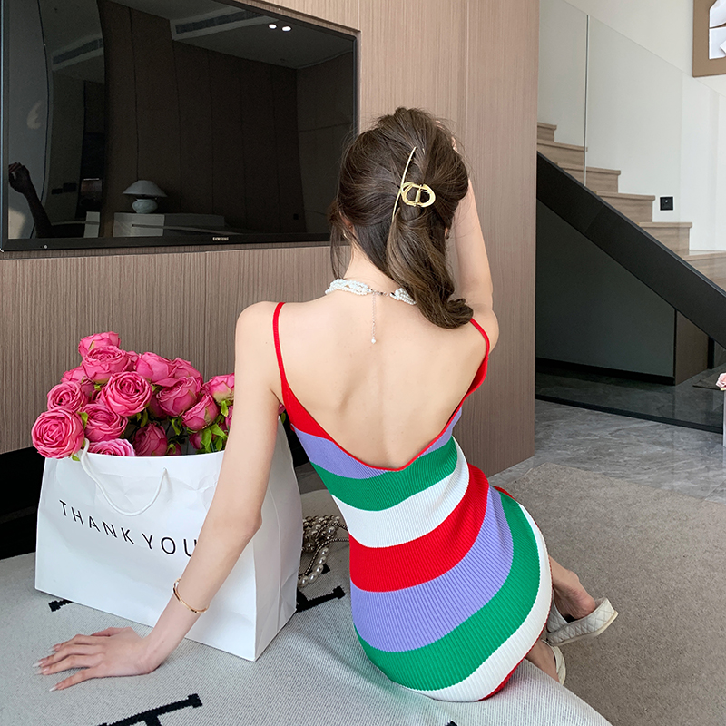 Sexy Korean style sling knitted spicegirl dress
