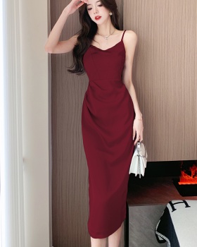 Long sling silky dress halter ladies temperament formal dress