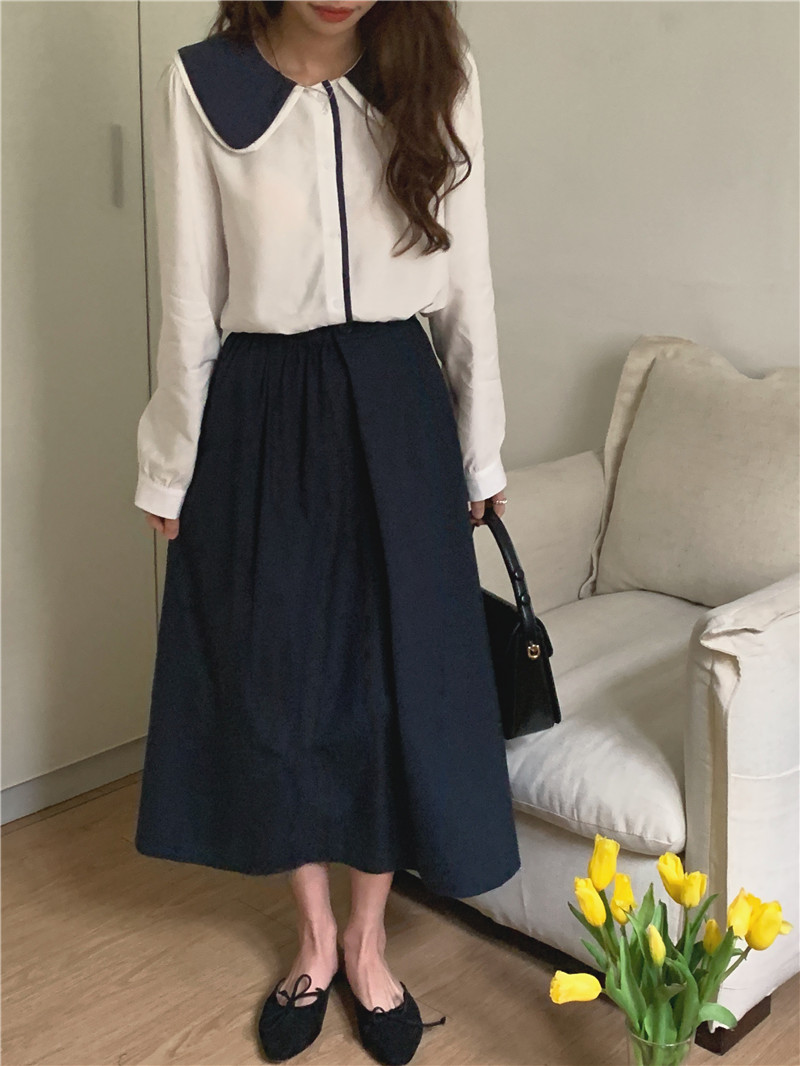Korean style skirt mixed colors shirt 2pcs set