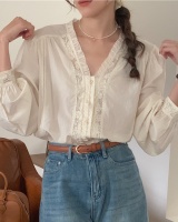 Korean style embroidered flowers long sleeve hollow shirt