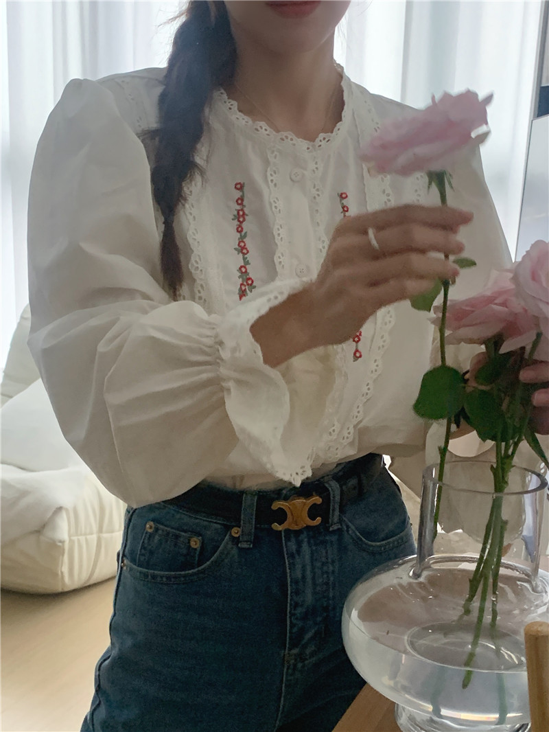 Refreshing splice long sleeve Korean style shirt