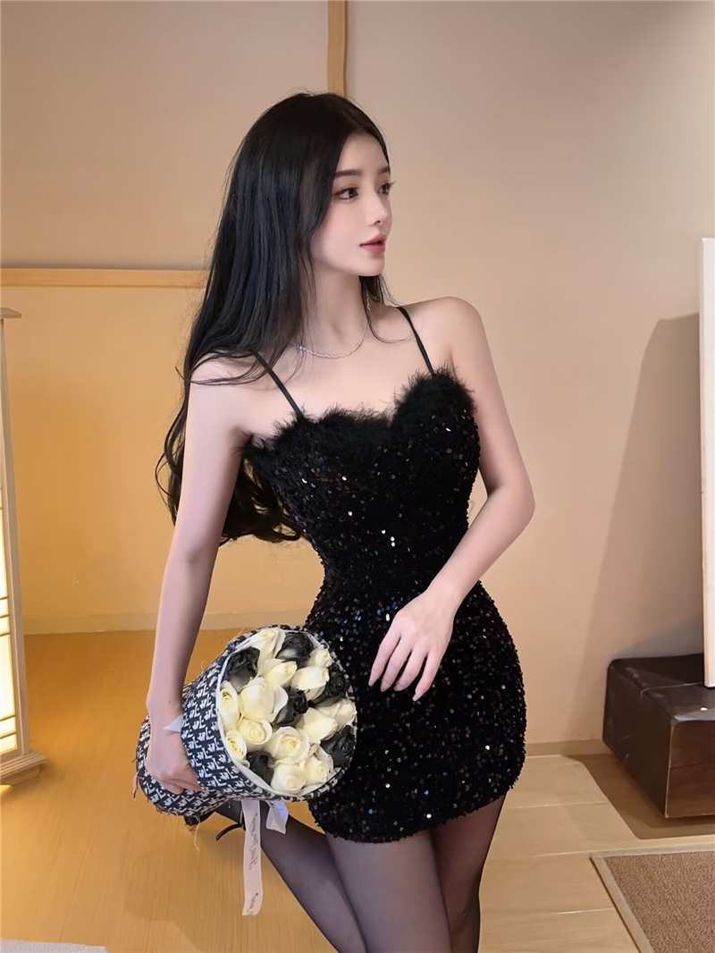 Sequins bottoming package hip splice dress for women