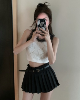 Slim maiden short skirt lace pinched waist white vest 2pcs set