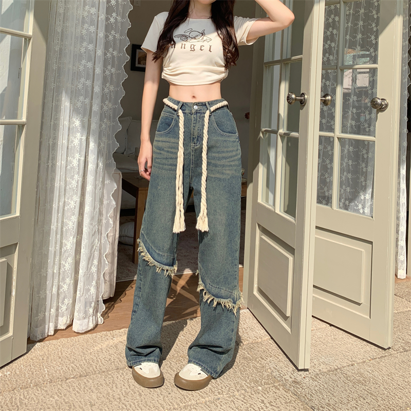 Spring and autumn retro long pants straight jeans
