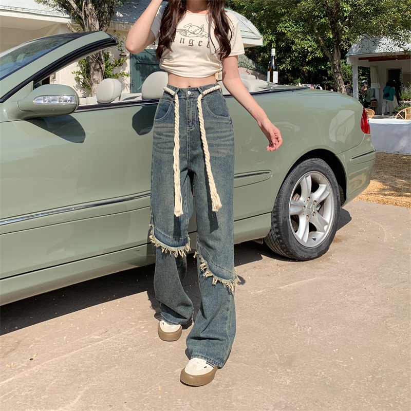 Spring and autumn retro long pants straight jeans