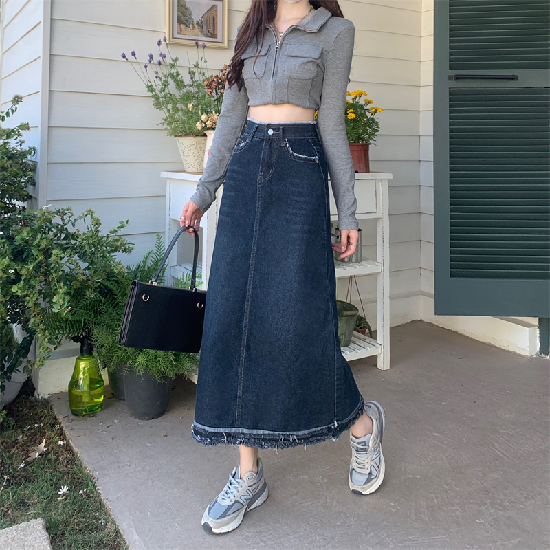 Large yard high waist denim skirt long burr skirt for women