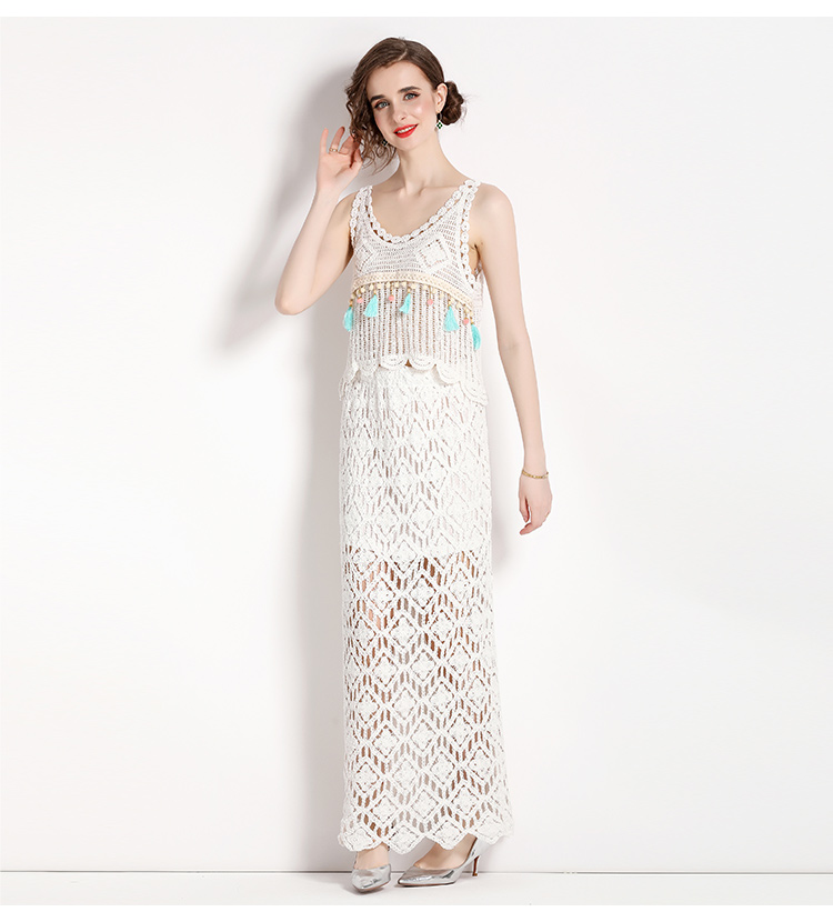 Vacation embroidery skirt Bohemian style tops 2pcs set