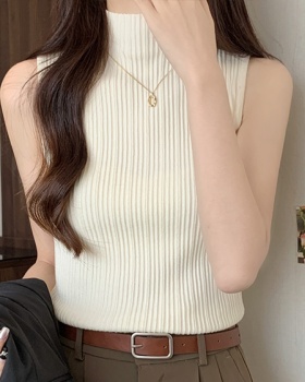 Half high collar tops knitted vest for women