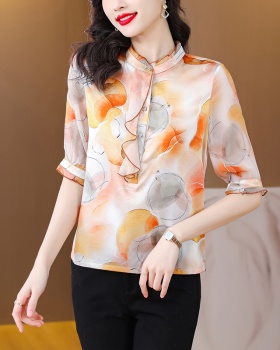 Printing spring shirt real silk silk tops for women