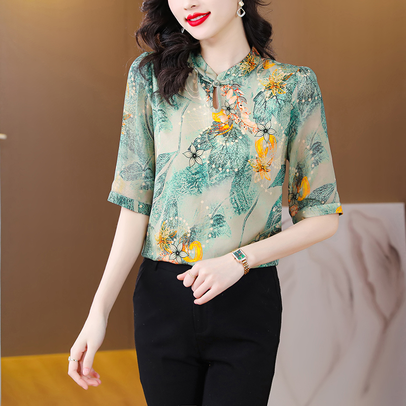 Real silk silk small shirt Chinese style tops for women