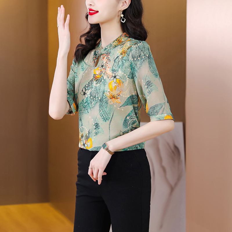 Real silk silk small shirt Chinese style tops for women