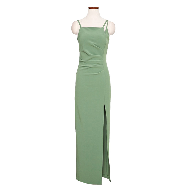 Pinched waist small sling spring slim sexy slit dress