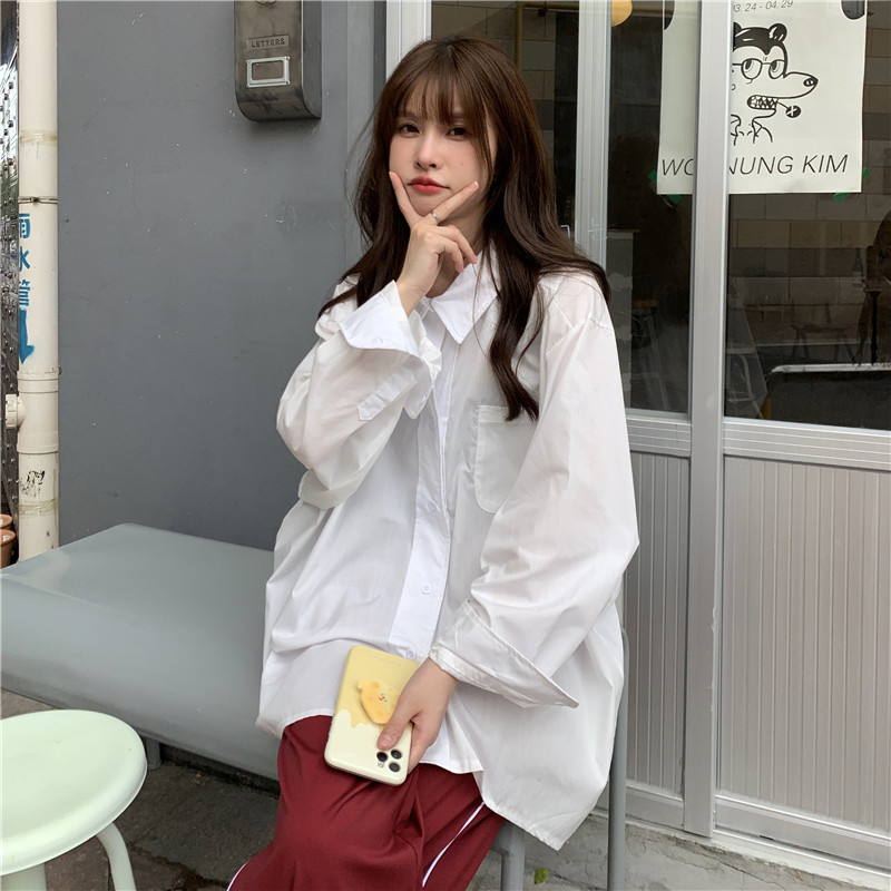 Long sleeve spring white shirt Korean style sunscreen coat