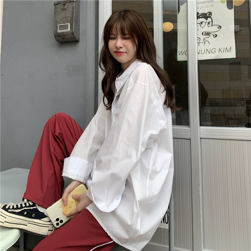 Long sleeve spring white shirt Korean style sunscreen coat