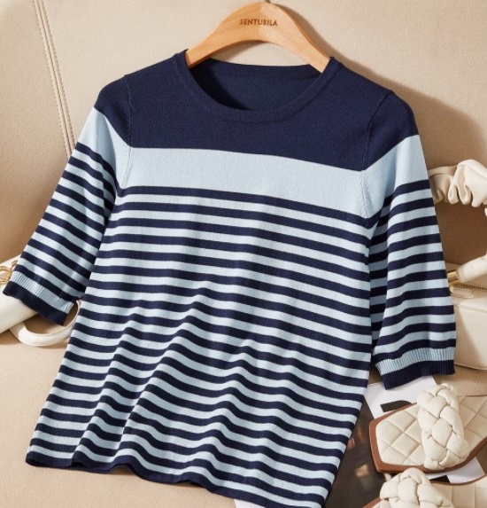 Stripe pullover sweater mixed colors spring tops for women